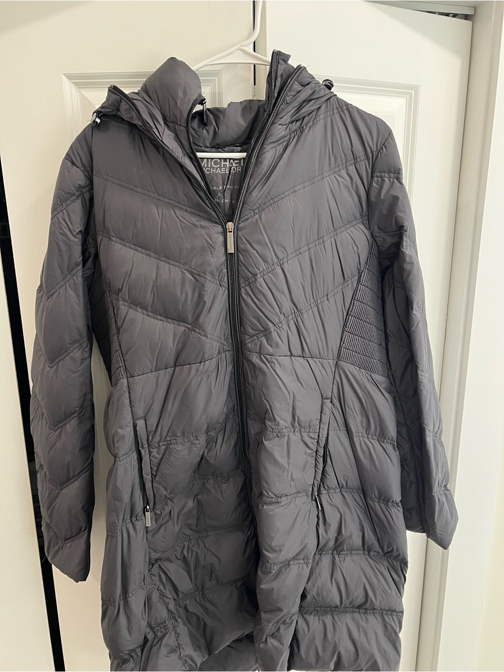 Michael Kors Charcoal Quilted Hooded Long Puffer Coat